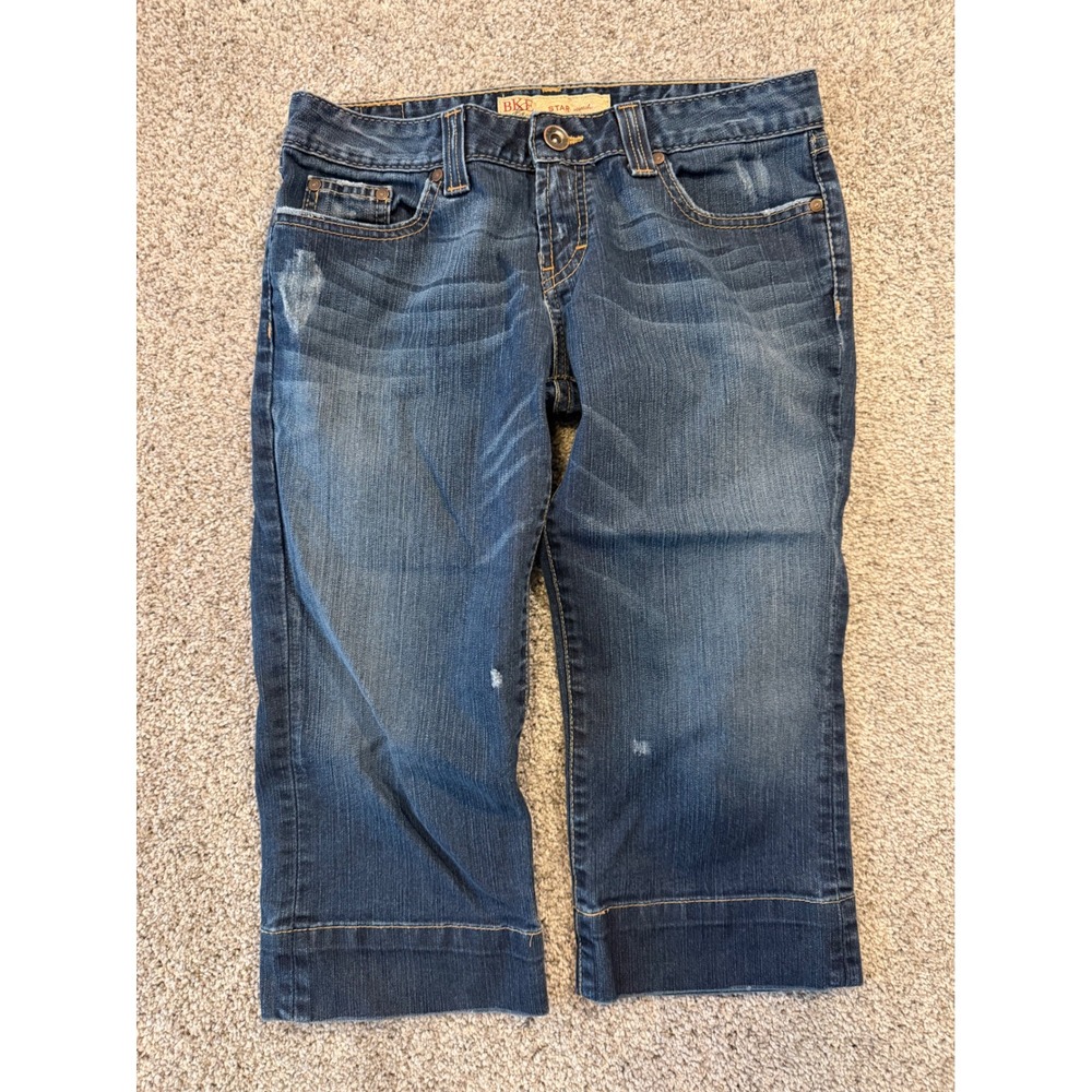 BKE Capri Jeans Womens 29 Blue Star Stretch Cropped Distressed Denim BWX1364